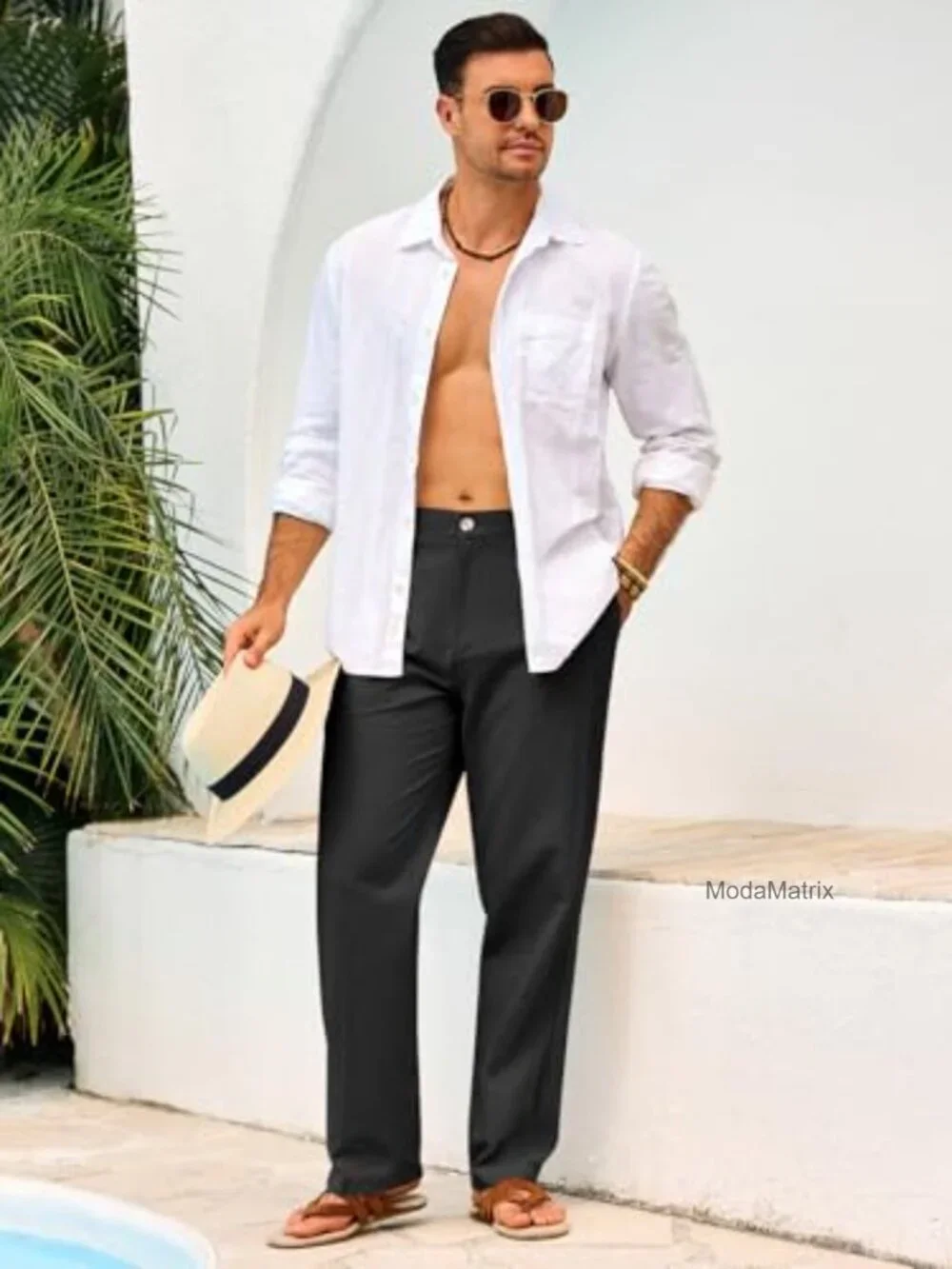 Men's Cotton Straight Leg Casual Chino Pants with Pockets